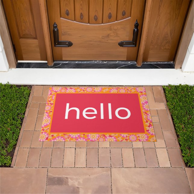 Hallo Boho Pink Orange Blume Pattern Fußmatte (Außenbereich)