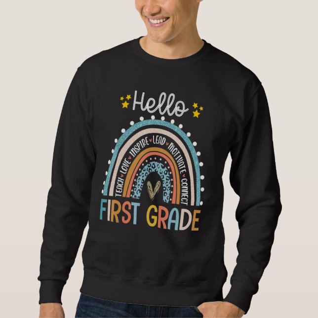 Hallo Boho-Regenbogen-Lehrerin der ersten Klasse E Sweatshirt (Vorderseite)