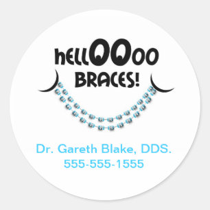 Hallo Braces Blue Orthodontist Patient Custom Runder Aufkleber
