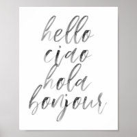 Hallo Ciao Hola Bonjour Watercolor Script