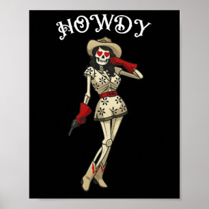 Hallo Cowgirl-Skelett Western-Ästhetik Halloween Poster
