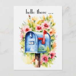 Hallo da | Postfach und Blume Wasserfarbe Postkarte