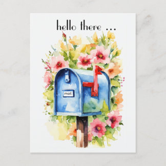Hallo da | Postfach und Blume Wasserfarbe Postkarte