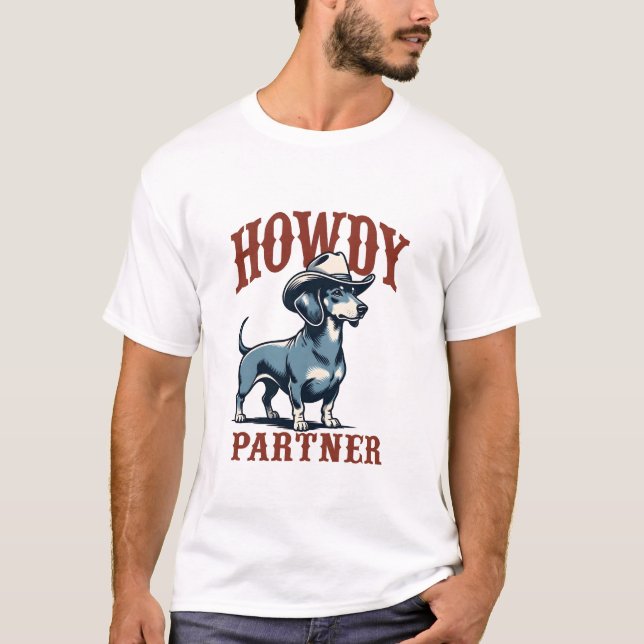 Hallo Dachshund Cowboy T-Shirt (Vorderseite)