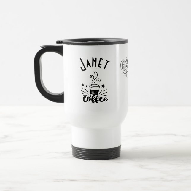 Hallo Dampfkaffee Personalisiert mit Herzen Reisebecher (Links)