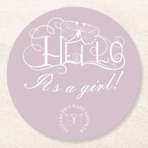 Hallo dekoratives Skript Baby Shower staubblau Runder Pappuntersetzer