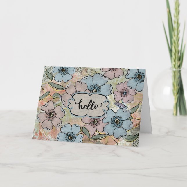 Hallo Denken Sie an Sie rosa und blau gestrichene  Karte (Vorderseite)