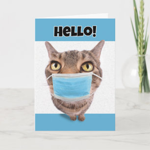 Hallo Denken Sie an Sie Tabby Cat in Coronavirus F Feiertagskarte