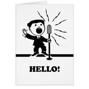 Hallo Denken Sie an Sie Vintag Ansager bei Mic