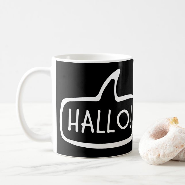 HALLO! Deutsche Gruß, Hallo-Sprechblase Kaffeetasse (Mit Donut)