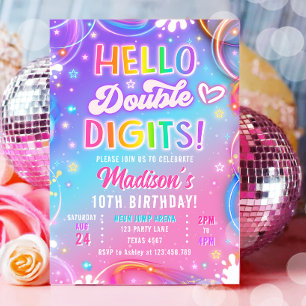 Hallo Doppelte Ziffern Neon Glow Mädchen 10. Gebur Einladung