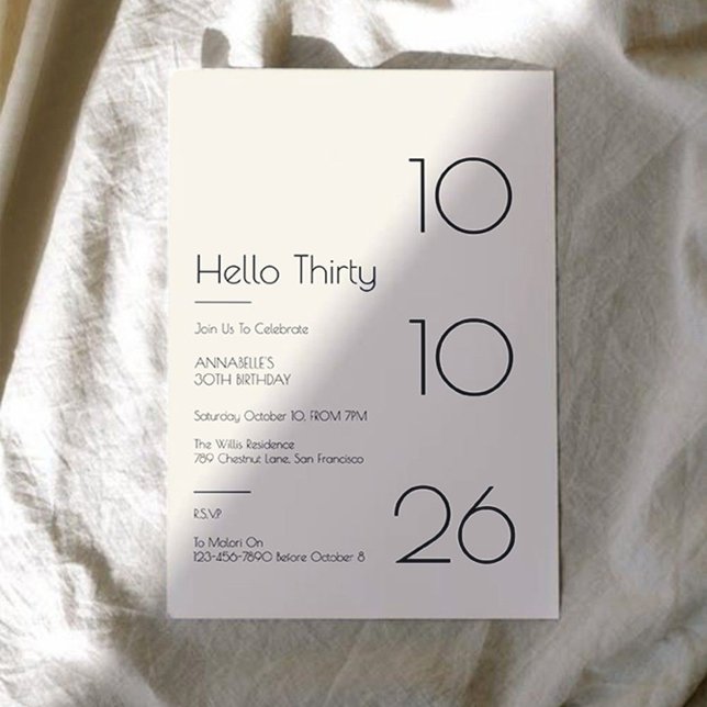 Hallo Dreißig Minimal Modern 30. Geburtstag Einladung (Von Creator hochgeladen)