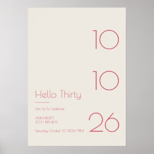 Hallo Dreißig Minimal Modern 30. Geburtstag Poster