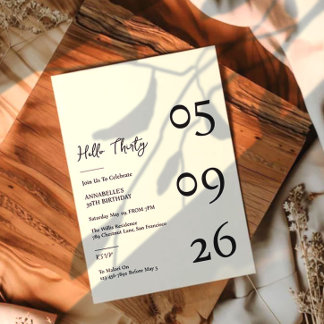 Hallo Dreißig Minimal Moderne 30. Geburtstag Einladung