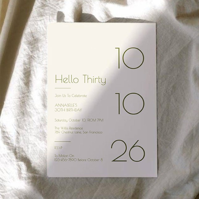 Hallo Dreißig Minimal Moderner 30. Geburtstag Einladung (Von Creator hochgeladen)