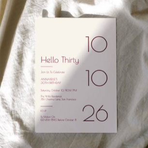 Hallo Dreißig Minimal Moderner 30. Geburtstag Einladung