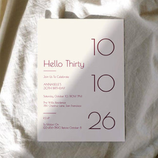 Hallo Dreißig Minimal Moderner 30. Geburtstag Einladung