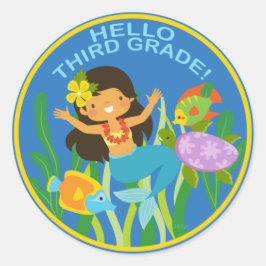 Hallo Dritte Klasse! Niedlich Mermaid Runder Aufkleber