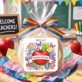 Hallo Dritte Klasse Retro Apfel Quadratischer Aufkleber