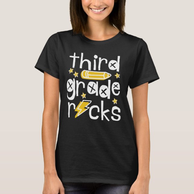 Hallo Dritte Klasse Rocks Dritte Klasse Lehrer T-Shirt (Vorderseite)