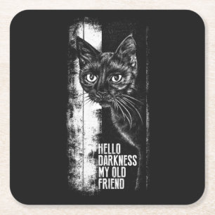 Hallo Dunkelheit mein alter Freund Black Cat Skizz Rechteckiger Pappuntersetzer