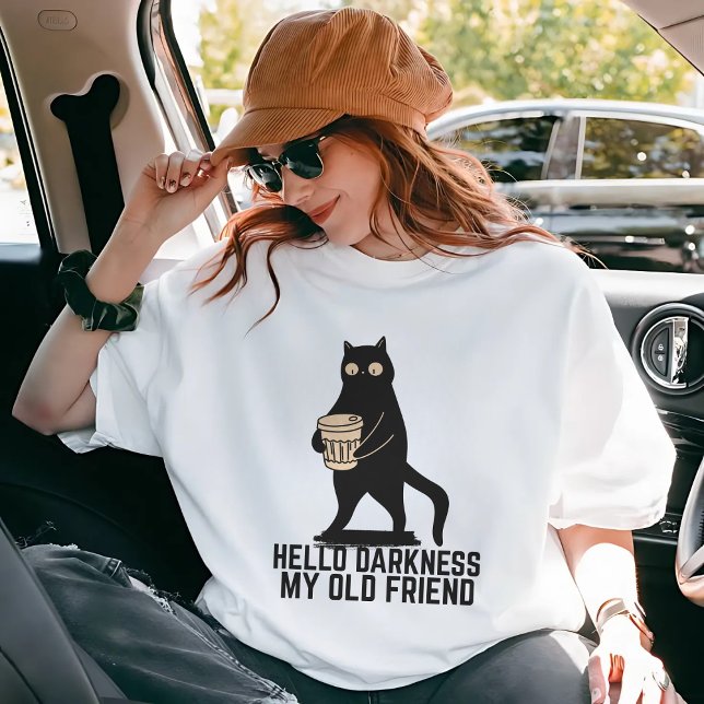 Hallo Dunkelheit mein alter Freund Funny Cat Kaffe T-Shirt (Von Creator hochgeladen)