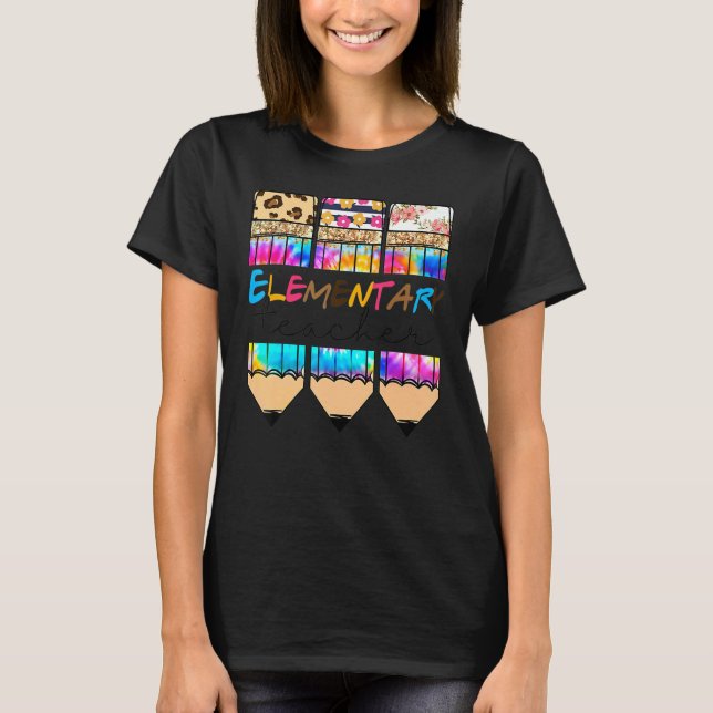 Hallo Elementary Leopard Gefärbte Krawatte Stift N T-Shirt (Vorderseite)