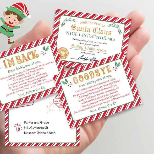 Hallo Elf Goodbye Elf North Pole Nice Zertifikat (mini elf letter, print from home mini elf letters mini santa nice certificate letters)