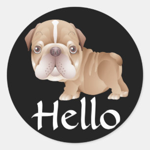 Hallo Englische Bulldogge Welpe Hund Schwarz Runder Aufkleber