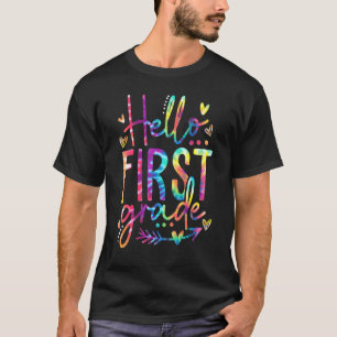Hallo Erste Gefärbte Krawatte zurück zum Lehrer T-Shirt