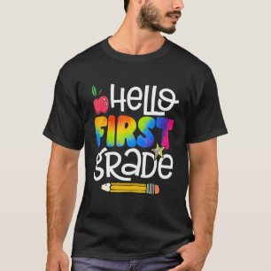 Hallo erste Gefärbte Krawatte zurück zum Schullehr T-Shirt