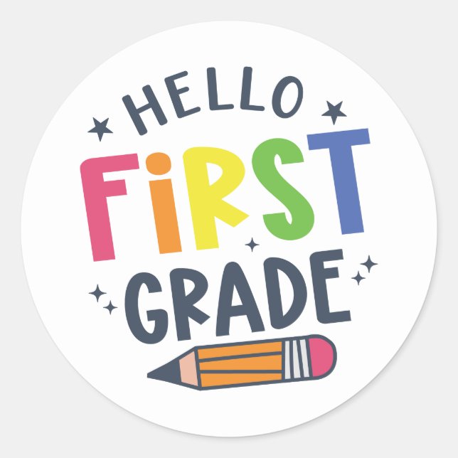 Hallo erste Klasse zurück in die Schule Runder Aufkleber (Vorderseite)