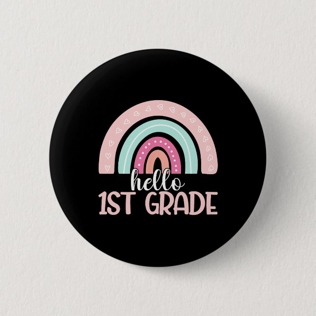 Hallo Erster Schulabschluss 1. Klasse Lehrer Button (Vorderseite)