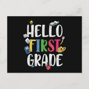 Hallo Erster Schullehrer Kinder zurück Schule Postkarte