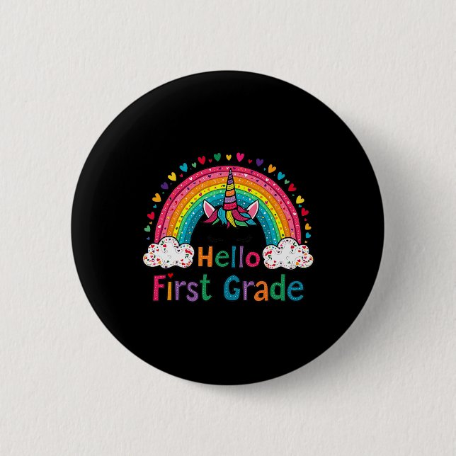 Hallo Erstklässler Regenbogen Süßes Einhorn Lehrer Button (Vorderseite)