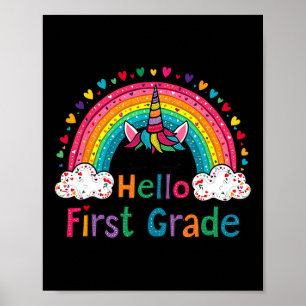Hallo Erstklässler Regenbogen Süßes Einhorn Lehrer Poster