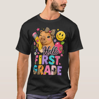 Hallo Erstklässlerin Capybara Leopard Bogen Zurück T-Shirt