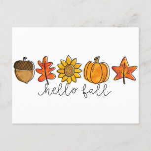 Hallo Fall Acorn Sonnenblumen Blätter & Pumpkin Postkarte