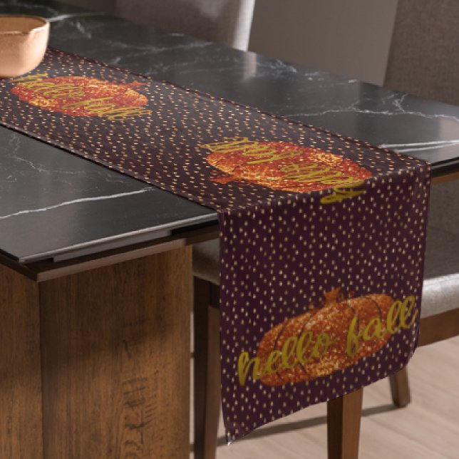Hallo Fall Glitzer Pumpkin Metallic Gold + Maroon Kurzer Tischläufer (Von Creator hochgeladen)