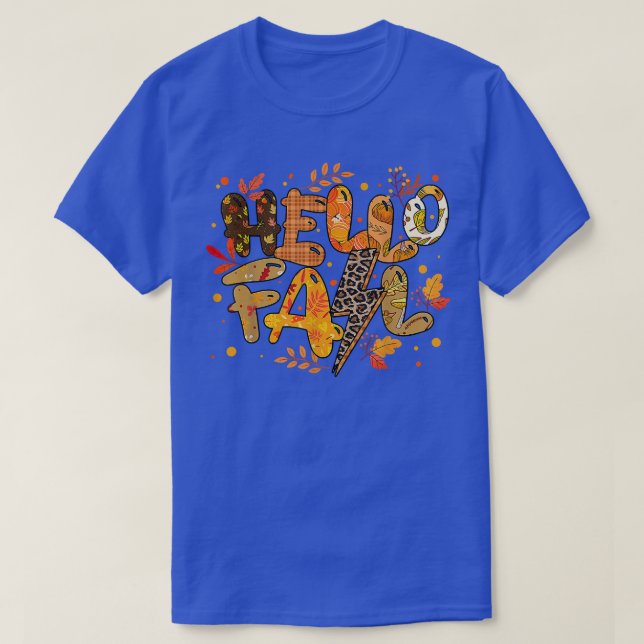 Hallo Fall Leopard Buffalo Karierter Herbst Herbst T-Shirt (Design vorne)
