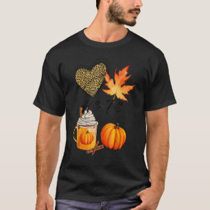 Hallo Fall Leopard Heart Pumpkin Herbst Blätter al T-Shirt