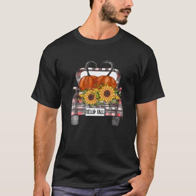 Hallo Fall Leopard Pumpkins Truck Fall Saison als T-Shirt (Vorderseite)