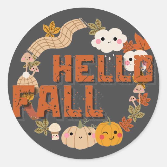 Hallo Fall Niedlich Natur Herbst Blätter Pumpkins Runder Aufkleber (Vorderseite)
