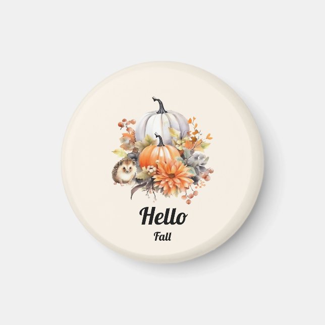 Hallo Fall Pastel Pumpkin und Igel Herbst Magnet (Vorne)