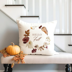 Hallo Fall Pumpkin, Blätter und Blume Kissen