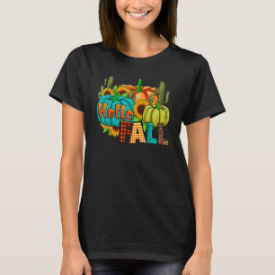 Hallo Fall Pumpkin Gewürz Sonnenblumen Kaktus Fall T-Shirt