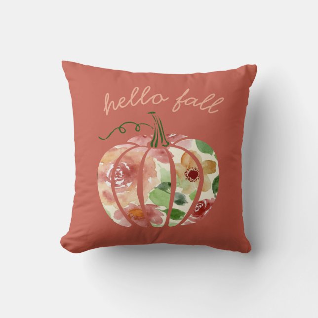 Hallo Fall Pumpkin Herbst Orange Wasserfarbe Blume Kissen (Vorderseite)