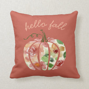 Hallo Fall Pumpkin Herbst Orange Wasserfarbe Blume Kissen