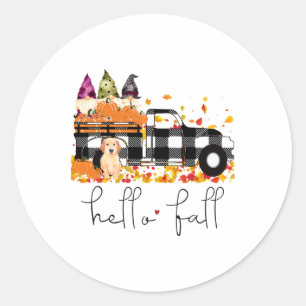 Hallo Fall Pumpkin Truck Gnomes Dog Grafik Frauen Runder Aufkleber