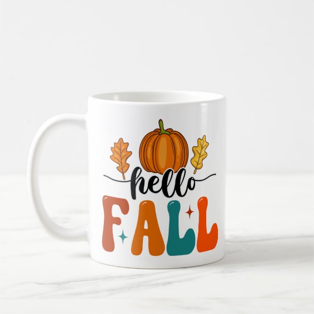 Hallo Fall Pumpkin und Leaf Herbstposter Kaffeetasse (Links)